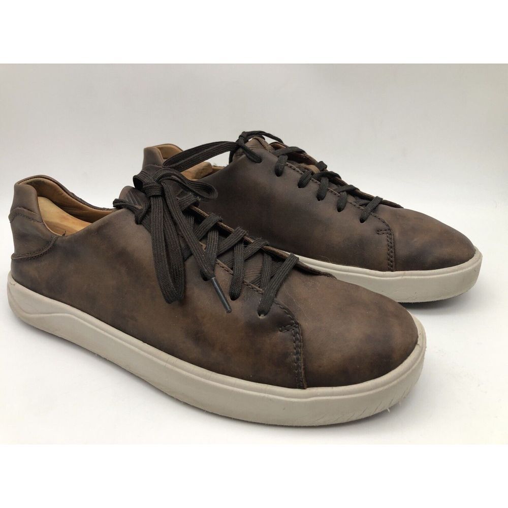 Olukai Lae'ahi Li 'Ili Lace Up Leather Sneakers Mens Dark Brown Patina Size 8.5